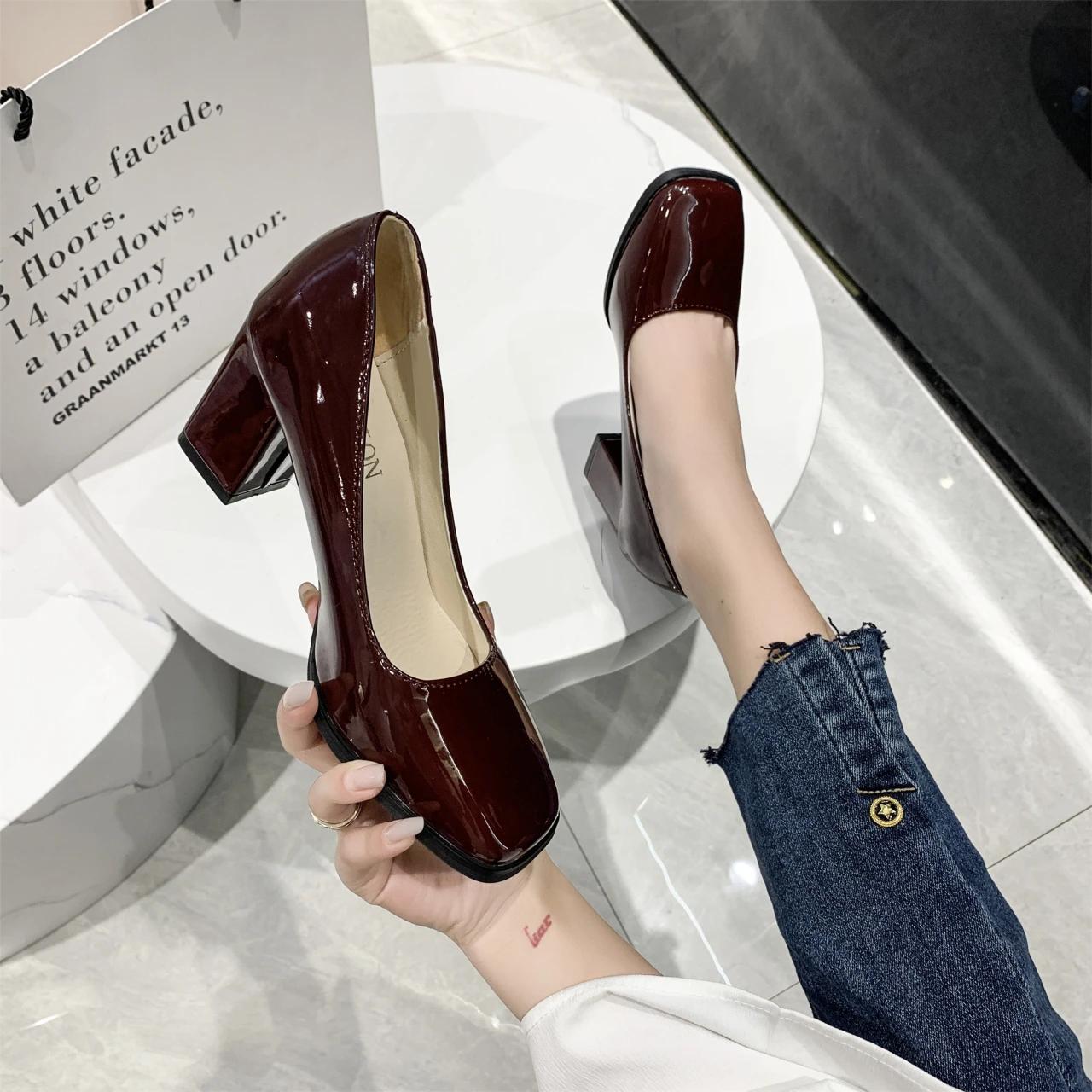 

2024 2024l винно-красные туфли на толстом каблуке, женская обувь, повседневные туфли на высоком квадратном каблуке 2,95 дюйма, женская обувь для свадебной вечеринки, супер большой размер 39