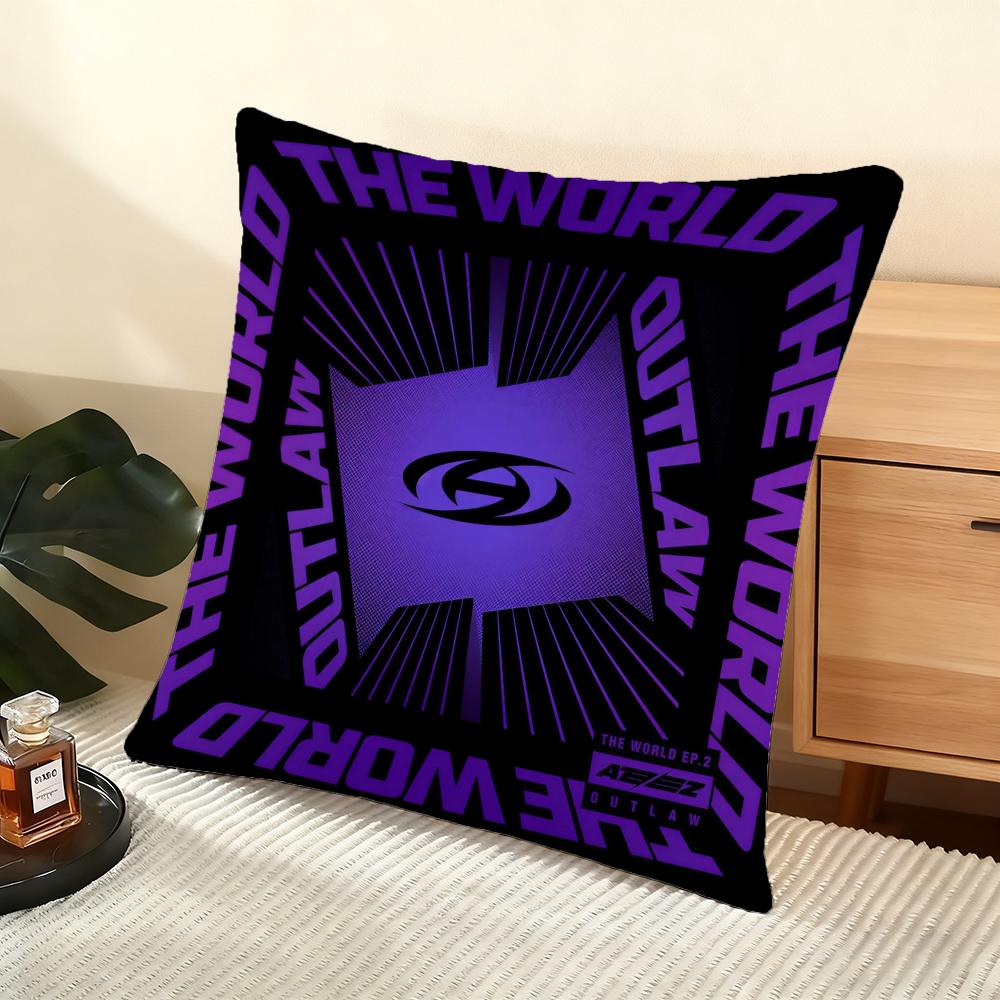 Ateez Album Cushion Cover Silky Short Plush Home Sofa Cushion Cover - Invisible Zipper Home Decoration