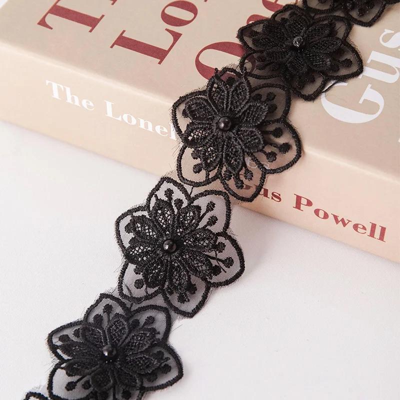 

2 Yard Flower Pearl Lace Embroidered Knitted Six Petal Beaded Double-Layer Wedding Clothes Accessories DIY Handmade Wholesale 2 Yards