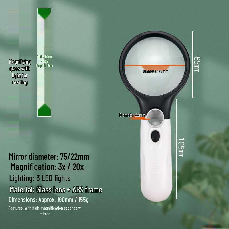 

Aspheric 30x HD Magnifying Glass with Light for Reading