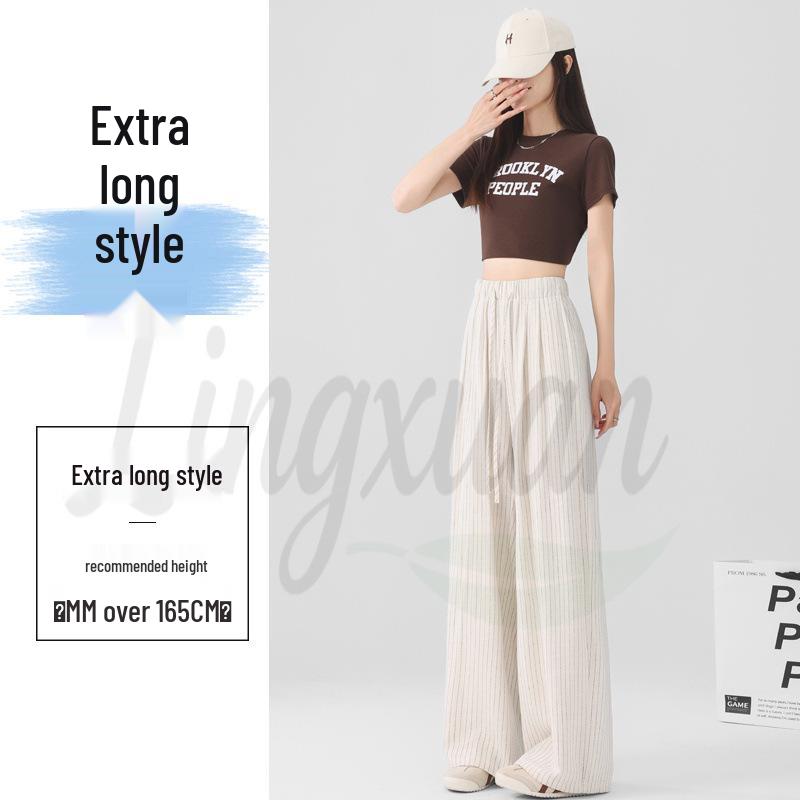Women s High-Waist Striped Cotton Linen Wide-Leg Pants - Summer Breathable & Comfortable S
