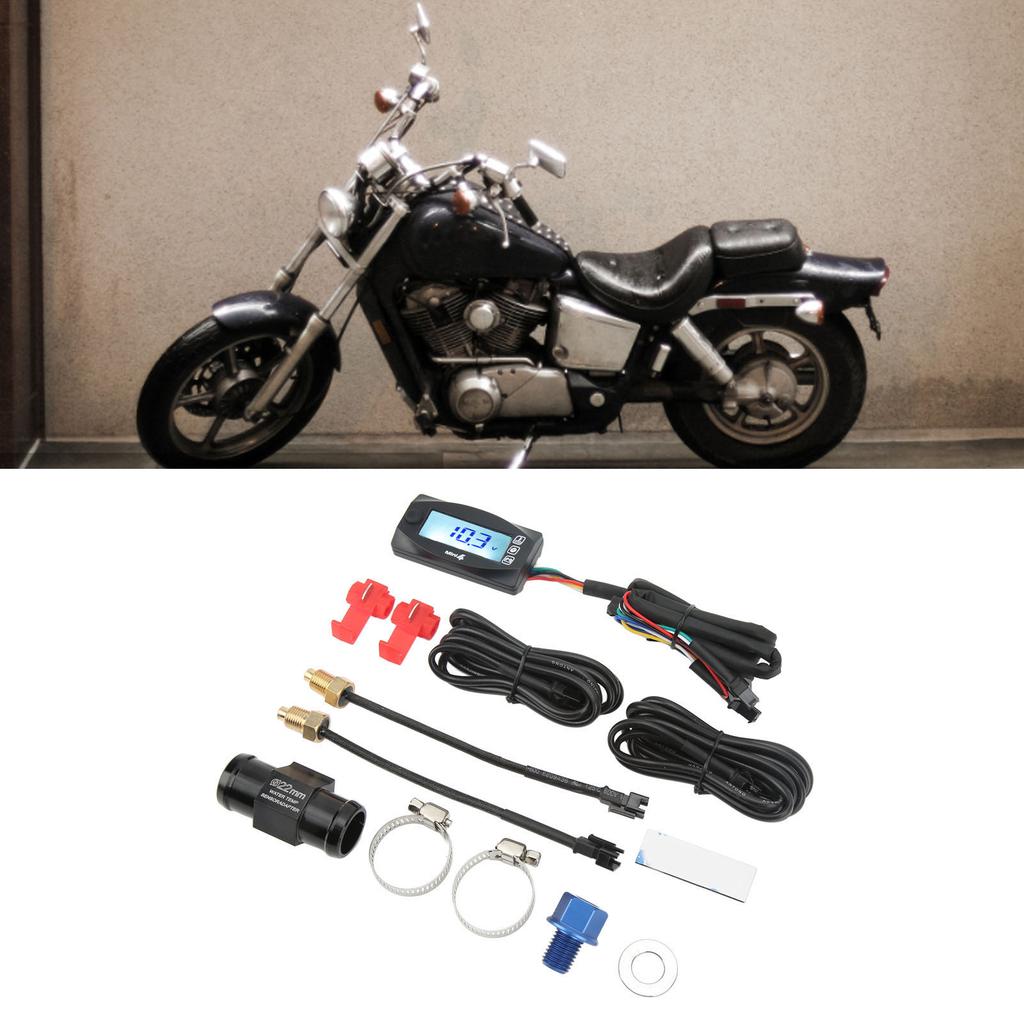 4 in 1 Water Oil Temperature Time Voltage Gauge LCD Digital Display DC12V Universal for Motorcycle M14x1.25