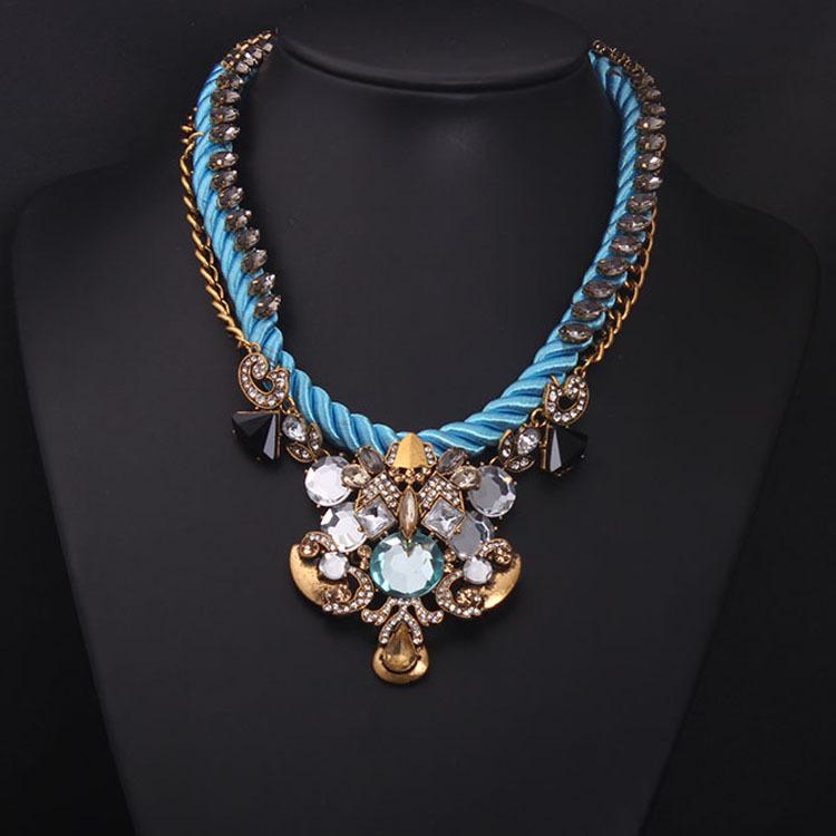 6 pietre prețioase colorate colier clavicular scurt țesut cu flori Accesorii exagerate pentru femei