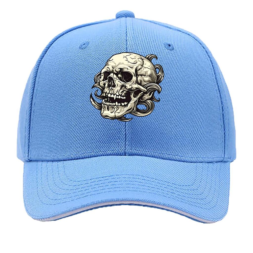 UnisexS Skull Graphic Black Flat Brimmed Hat with White Skull Design Casual Streetwear Outdoor Sp Sandwich Baseball Cap