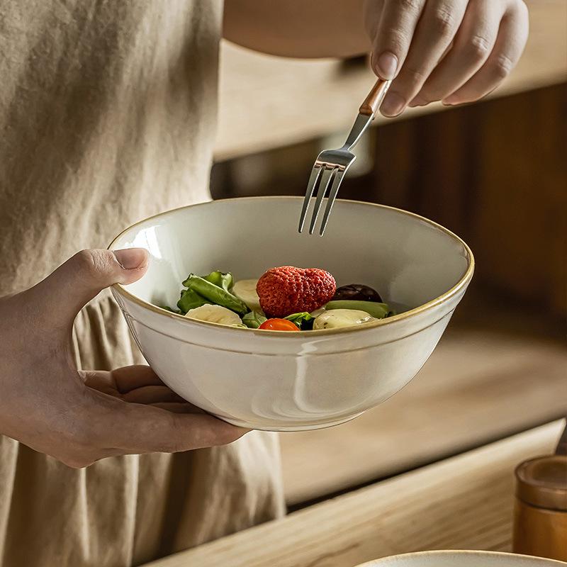 European Retro Ceramic Tableware Beiyu Sheng Series Bowl Set Household Salad Bowl Vegetable Plate Pasta Plate High Value
