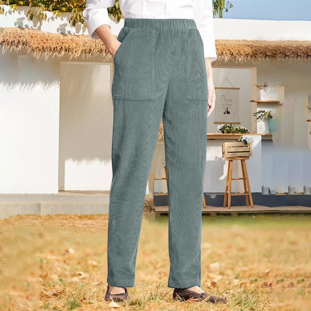 Women's Casual Colour Elastic Waist Straight Casual Pants With Pockets