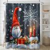 1 Piece of Red Hat Santa Claus Print with Plastic Hook Shower Curtain, Winter Christmas Bathroom Partition Curtain