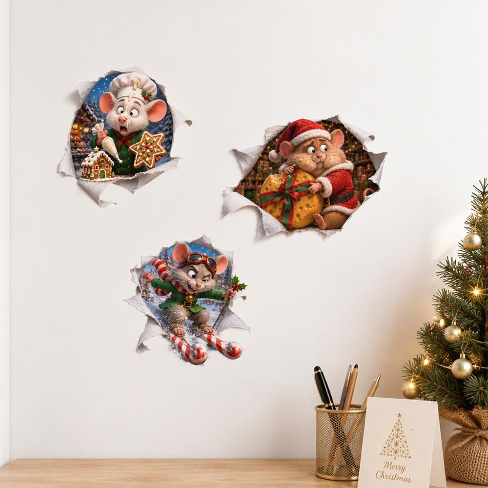 Christmas Broken Wall Combo Window Sticker Self Adhesive 3D Funny Shop Showcase Glass Decal Festive Decor