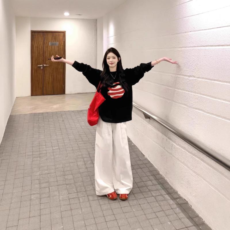 Spring Autumn Harajuku Street Style Loose Casual Printing Cotton Sweatshirt Ladies Fashion All-match Pullover Top