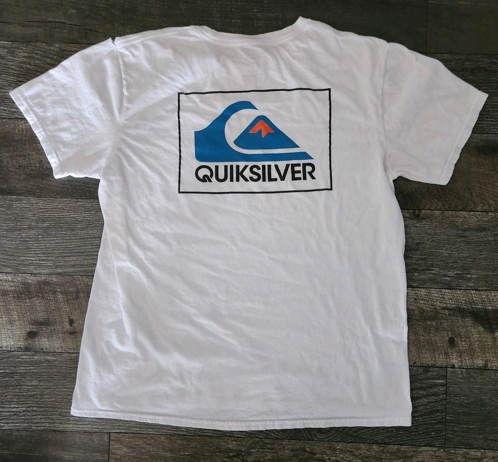 Ретро-стиль Quiksilver ; Мужская футболка унисекс Surf Skate Белая с двусторонним логотипом, размер L S