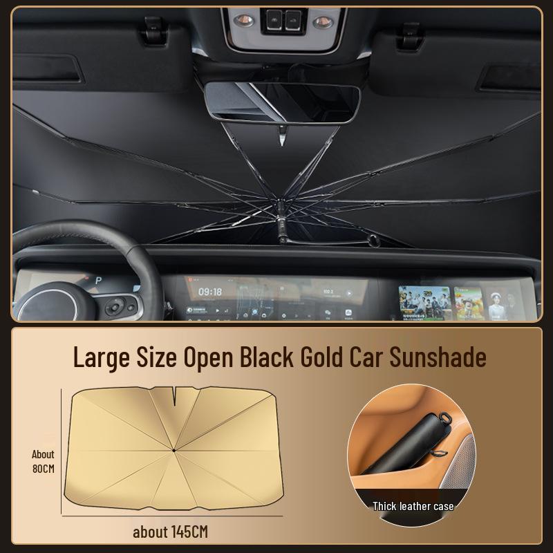 V-Shaped Titanium Gold Car Umbrella with Curved Handle for Front Windshield