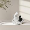 Human-Cat Interaction Shape Ornament, with Stable Non-Slip Lotus Base, Black And White Contrast Design, Ornament for Cat Lovers