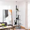 255cm Floor To Ceiling Cat Tree with Scratching Posts, Height Adjustable Cat Tower with Hammock, House, Anti-tipping Kit, Perches, Toys, Grey