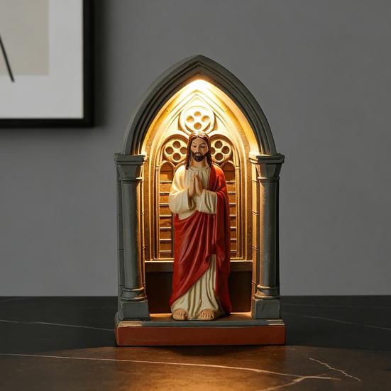 Cathedral LED Prayer Shrine Night Light Religious Table Lamp with Illuminated Arch Spiritual Gifts for Women Men Christian