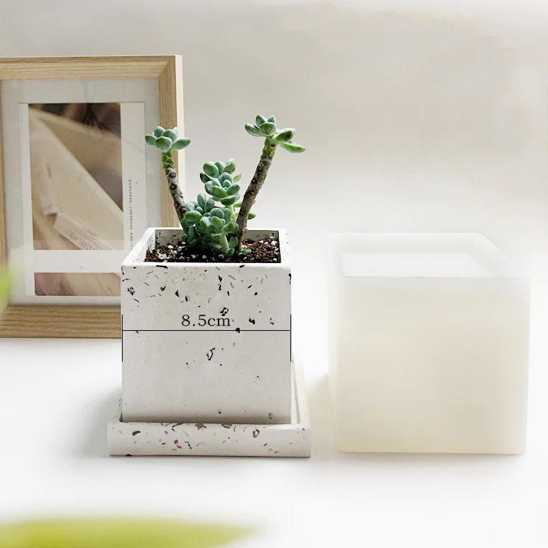 Cement Flowerpot Mold Silicone DIY Succulent Pot Round Square Terrazzo Flowerpot Mold Resin Cement Art Supplies Clay Molds