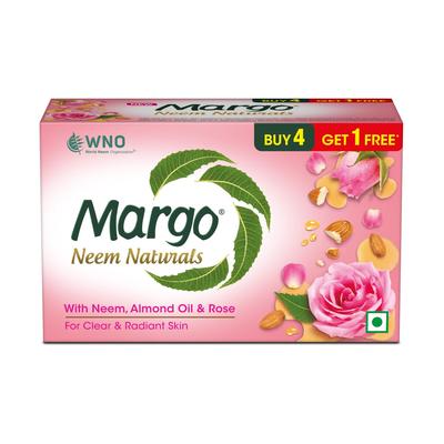Neem Naturals Soap With Almond Oil & Rose For Clear Radiant Skin (100gm X  5) Pack of 1| Deep Cleansing & Moisturizing Bath Bar