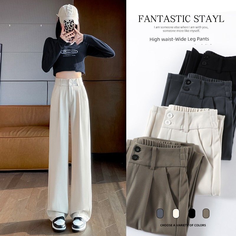 

La Chabell Fancy Suit Pants Women s Spring and Autumn New Arrival High Waist Drooping Straight Summer Narrow Version Ice Silk Pants Milk apricot [paragraph regular]] L