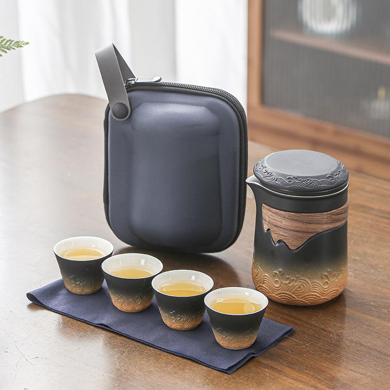 

Грубая керамика дорожный чайный набор комплект 1 чайник 4 чашки портативный походный чайник и чайная чашка с пакетиком чайная утварь инструмент для приготовления чая