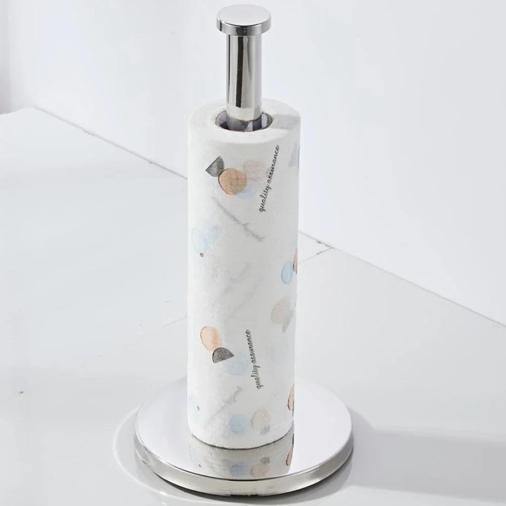 1Pc New Standing Stainless Steel Floor To Ceiling Kitchen Bathroom Tissue Holder Cling Film Storage Personalized Home Decoration