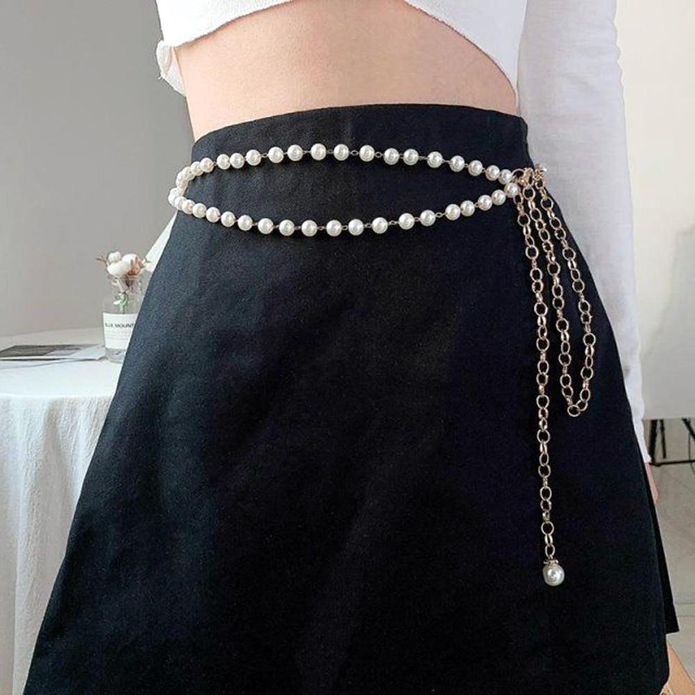 1Pc Accessories Fashion Double Imitation Pearl Waist Chain Women's Adjustable Versatile Sexy Spice Body Chain