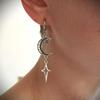 Gothic Ancient Silver Exquisite Hollowed-out Patterns Crescent Moon Star Charms Dangle Earrings for Women Y2k Punk Jewelry Gifts