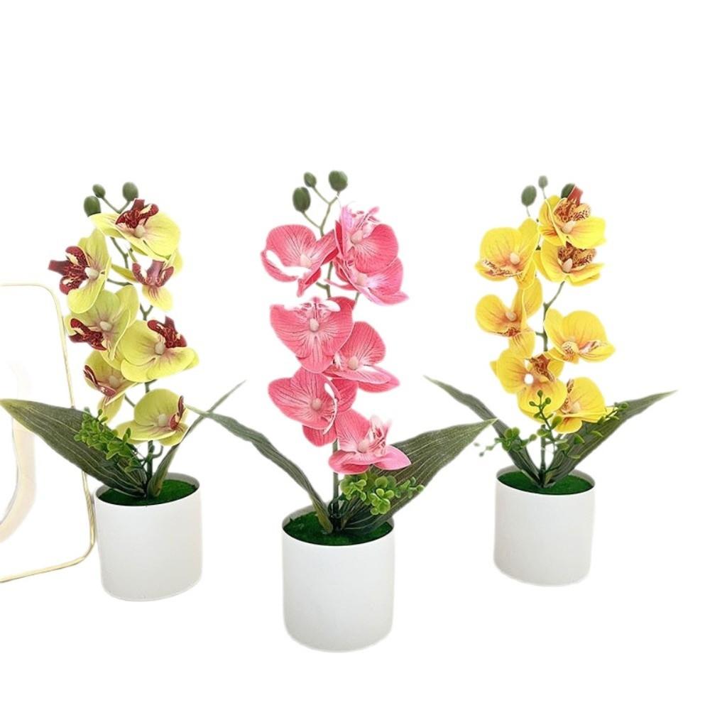 Pink Artificial Orchid Potted Flowers Multi-Bloom Plastic Fake Flower Bonsai  Indoor Decoration