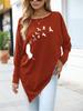 Female Fashion Printed Logn Sleeve Top Women's Oversize Long-Sleeve Spring/Fall Asymmetrical Hem T-Shirt