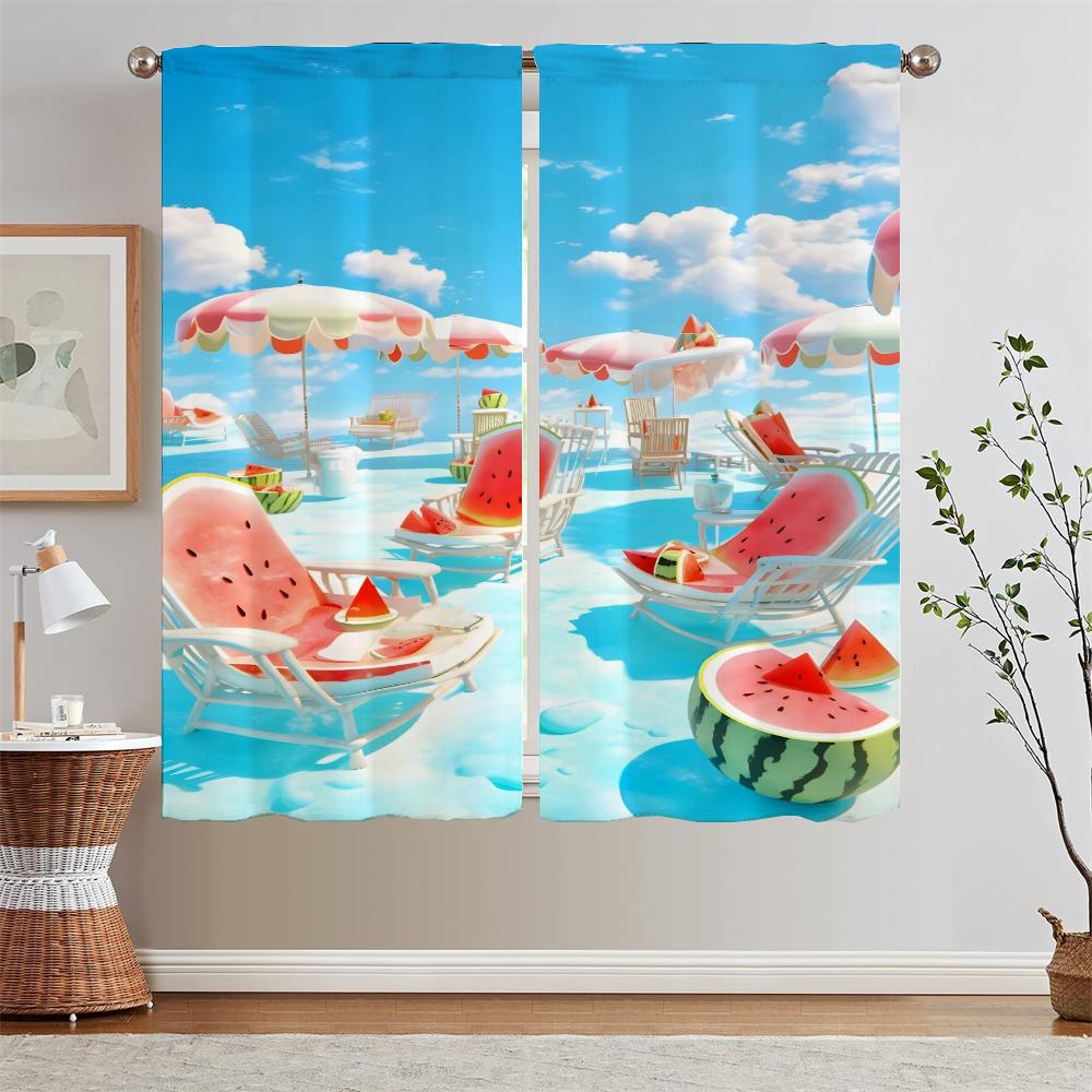 Beach Watermelon Blackout Curtain Living Room Decoration Kitchen Curtains for Rooms Home Interior Curtains Tentacles Partition