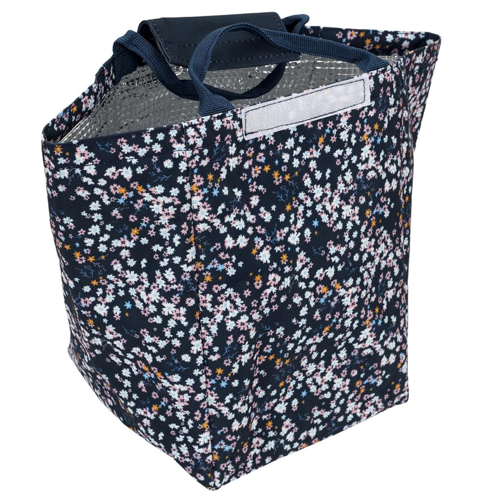 Les Trésors De Lily [A1742] - Sac repas fraicheur / Lunch bag 'Floral' bleu - 25x19x18 cm