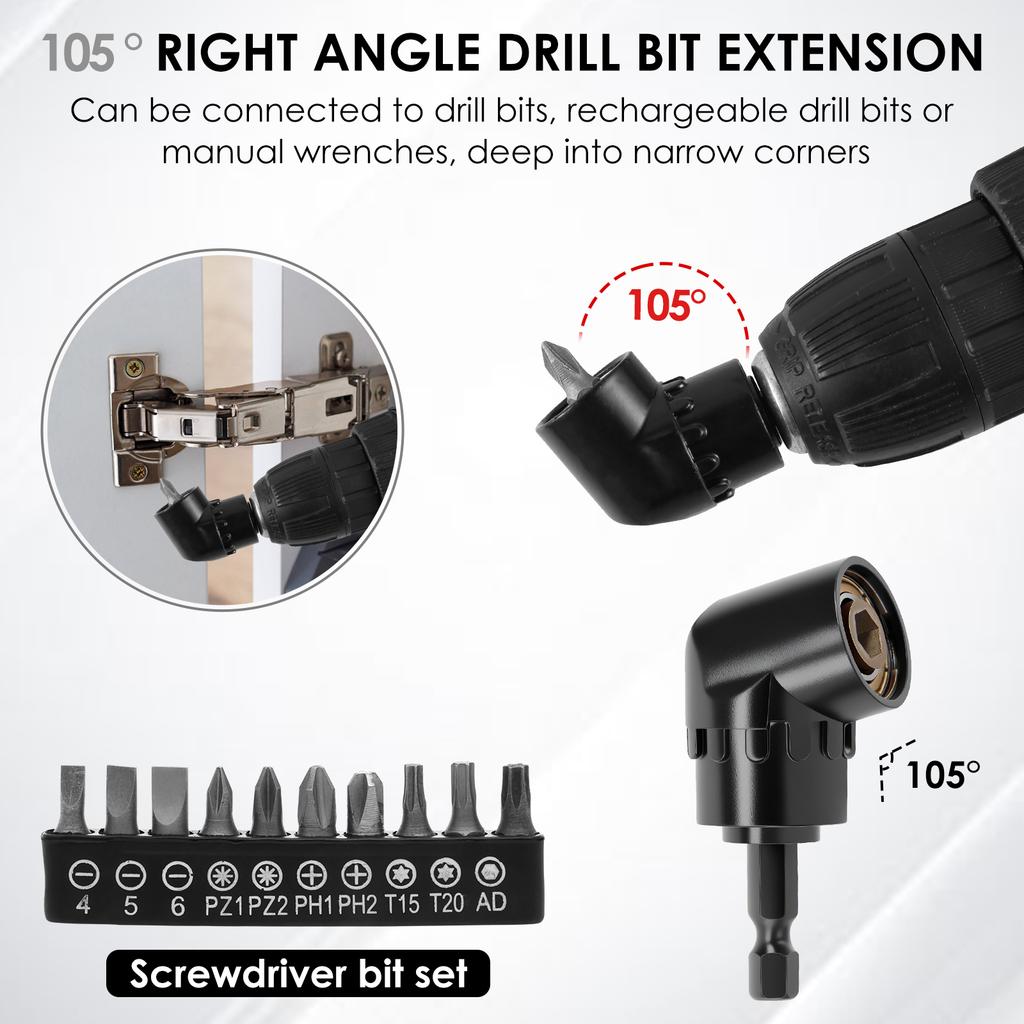 1 Set Flexible Drill Bit Extension Set 360° Rotatable Angle Drill Attachment Set Efficient Torque Screwdriver Bit Kit for Garage