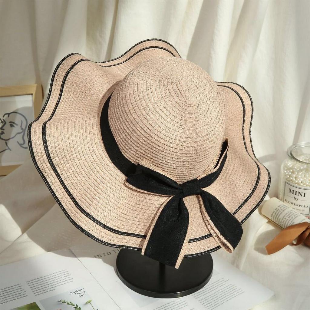 New Straw Hat Summer Adult Women Outdoor Bow Ribbon Sun Hat Outdoor Large Brim Sunscreen Girls Visor Caps