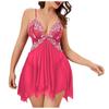 Ladies Sexy Multi-Erotic Pajamas Lace Lace Solid Color Mesh V-Neck Nightdress