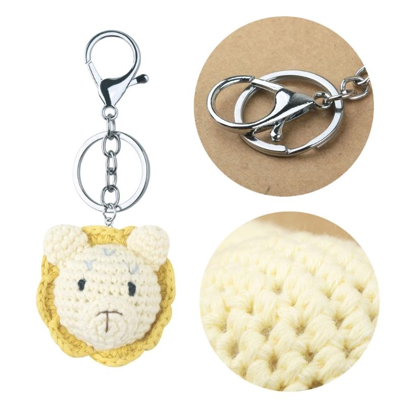 Crocheted Animal Head Keychain Crochet Keys Chain Backpack Pendant Acrylic Fibers Material for Birthday Christmas Party
