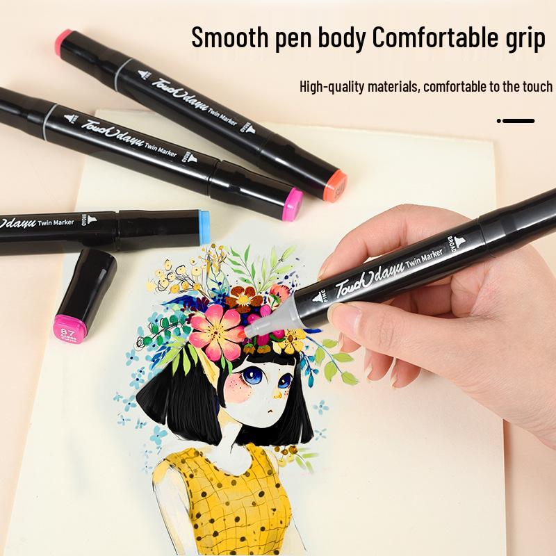Touch Quick-Drying Double-Ended Alcohol Marker Pen Set - 24/48/80 Colors, Black Handle, Ideal for Kids' Art