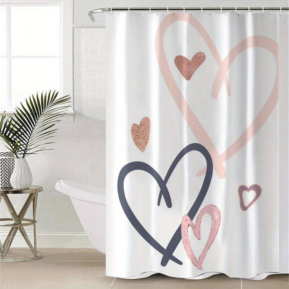 

1Pc Fashion Heart Print Bathroom Decor, Polyester, Machine Washable, Woven No-Drill Partition Door Drape With Hook W60H190(CM)-1 Pcs