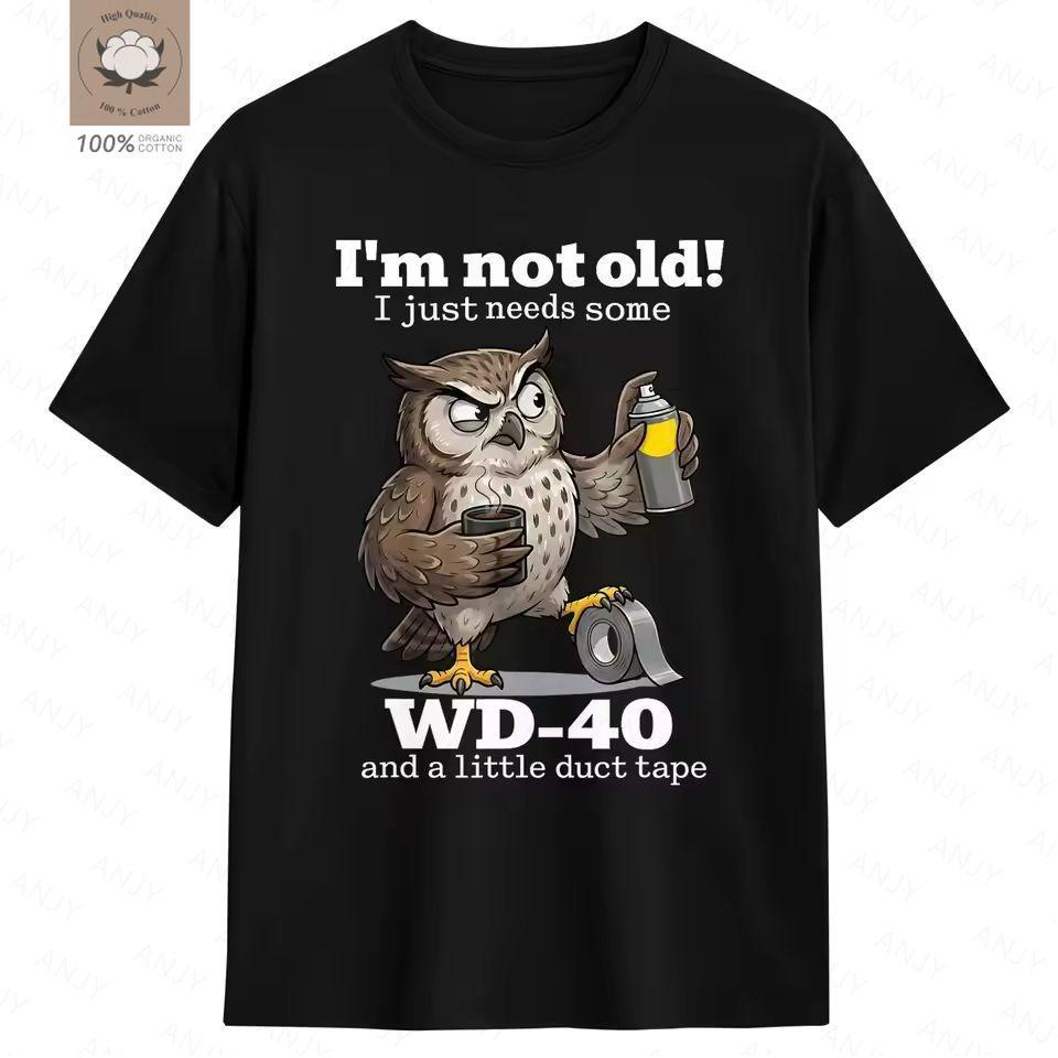 Moda Unisex Verano Manga Corta Búho No Soy Viejo Solo Necesito WD40 Un Poco de Cinta Adhesiva Camiseta Gráfica Camisetas Gráficas Casuales