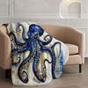 Blue Octopus Sea Creature Art Throw Blanket Ocean Design for Living Room Decor Gift for Her MarineStyle