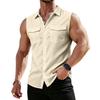 Men's Workwear Lapel Button-Down Vest Shirt - Lightweight Sleeveless Top