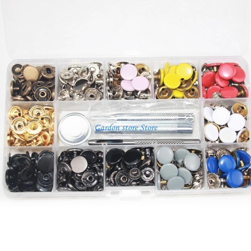 B0KB 120 Sets Metal Buttons Leather Crafts Fasteners 12 Assorted Colors