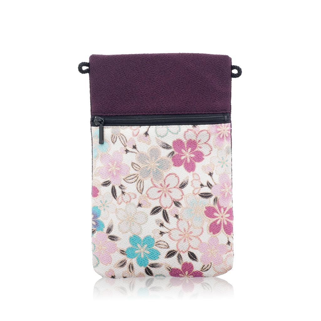 Mini Shoulder Bag in Lightweight Smartphone Pouch for Visiting Hospital and Made in Cherry Blossom Purple [Style Fukusa] Japanese-patterned (Made Uji,