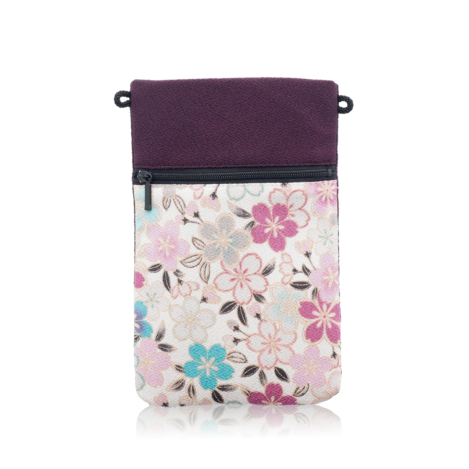 

Mini Shoulder Bag in Lightweight Smartphone Pouch for Visiting Hospital and Made in Cherry Blossom Purple [Style Fukusa] Japanese-patterned (Made Uji, фіолетовий