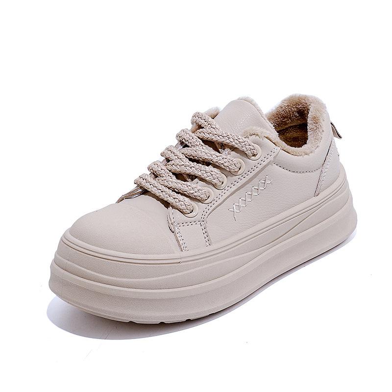 Damen Winter Schnürstiefel mit dicker Sohle Fell eins leicht warm kälteabweisend gefüttert Schneestiefel rutschfest abriebfest lässige Sneaker Baumwollstiefel