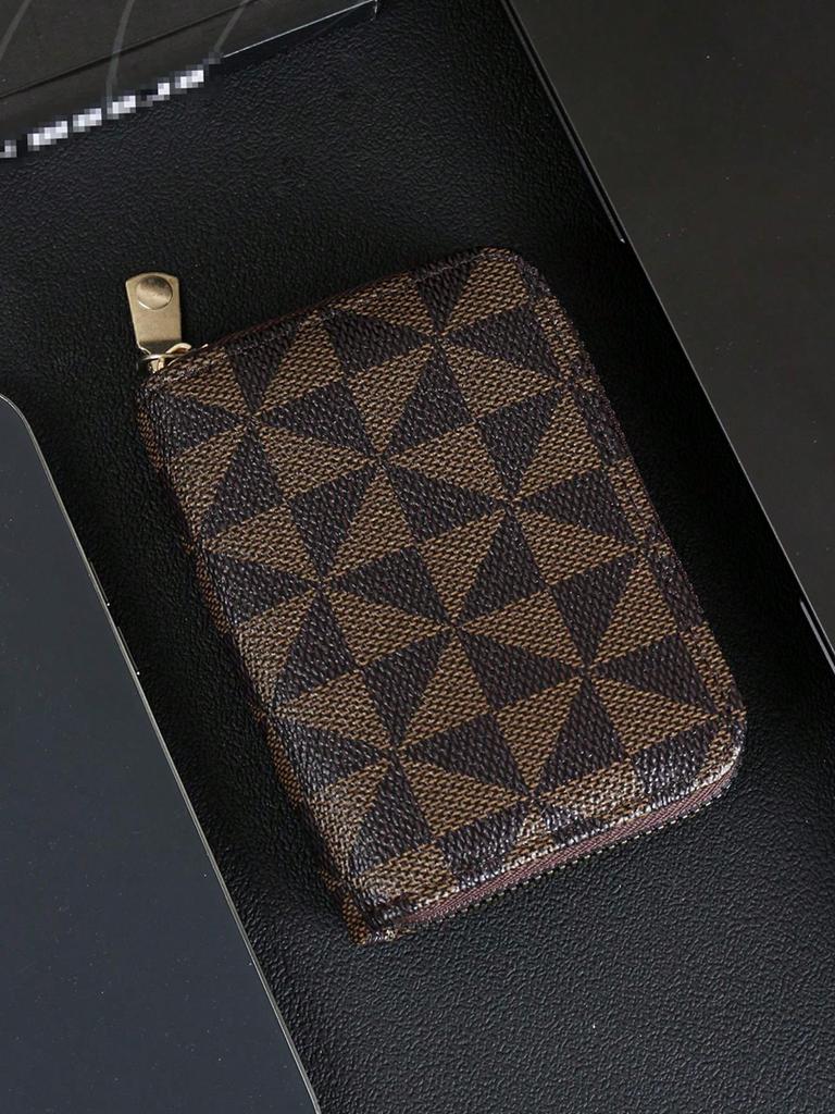 Stylish Checkered Pattern Card Holder - Vintage Zipper Small Wallet - Portable Lightweight Card Case for Men and Women
