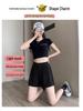 Women's Summer 2025 Black Wide-Leg A-Line High-Waist Elastic Capris Shorts