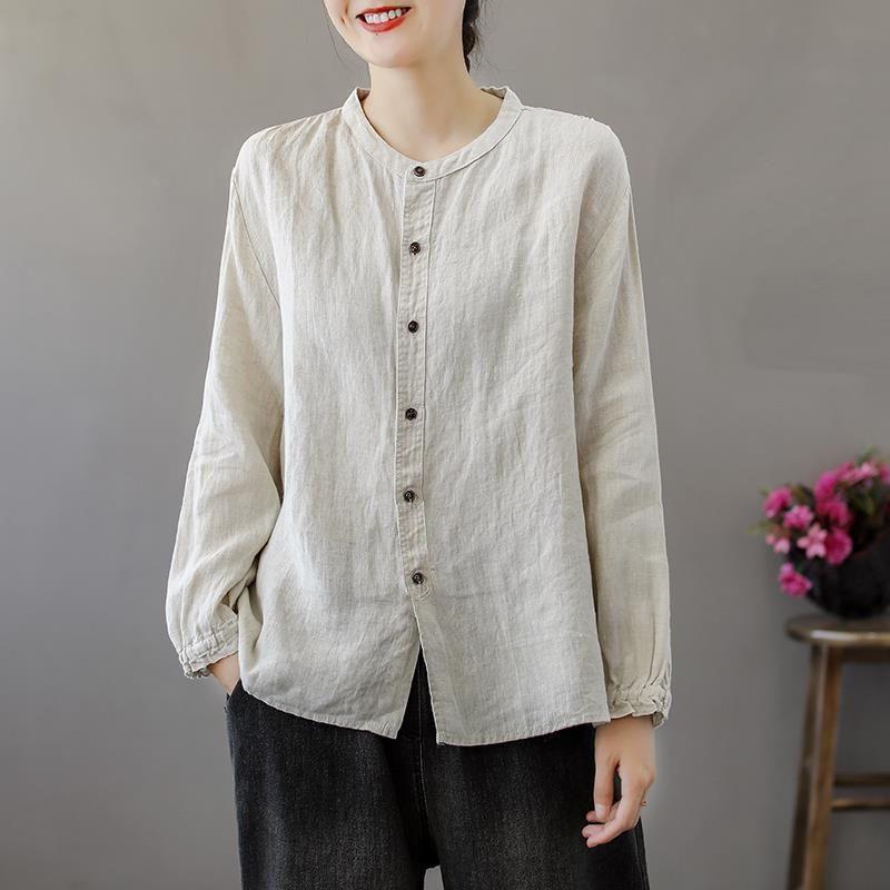 Literary Retro   Shirt Women's Spring and Autumn Large Size Long-sleeved Loose Casual Lantern Sleeve Shirt