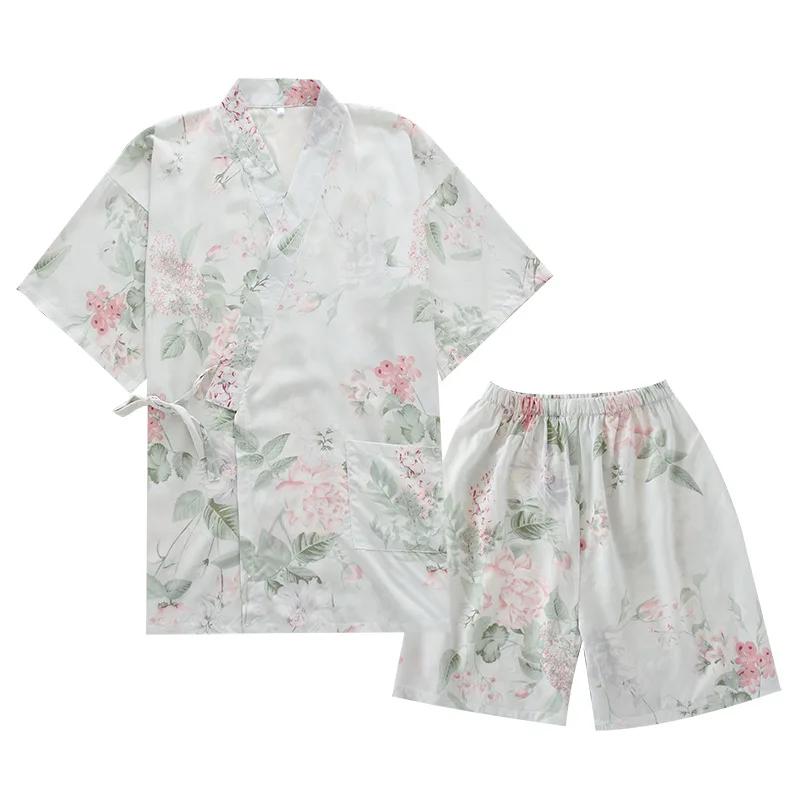 Cropped Sleeved Shorts Summer Women's Pajama Set Home Clothing Kimono Set Women's Pink Pajama Set