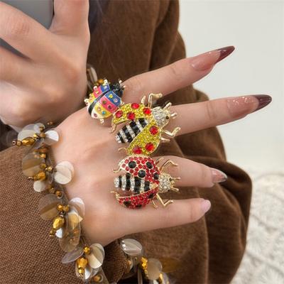 Geometric Chunky Enamel Ring Rhinestone Painting Ring Personality Insect Drip Oil Ring  Couple