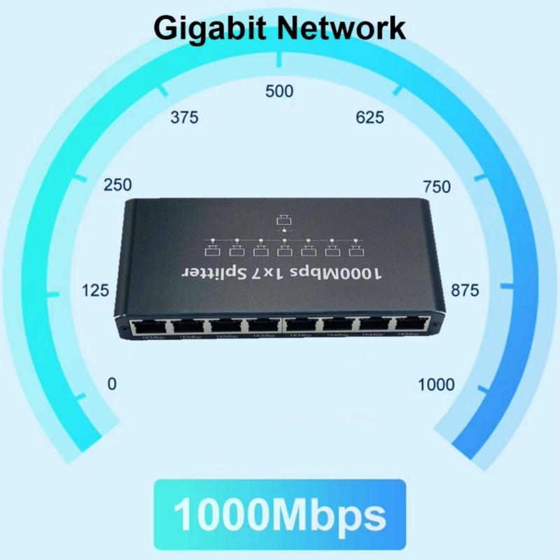 RJ45 Ethernet Splitter 7 Port Gigabit Networking Expansion Adapters For Multiple Device Connections With 1000Mbps Speed