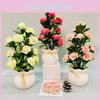 Artificial Flower Pot With Rose Red Silk Blossom For Home Office And Garden Decor