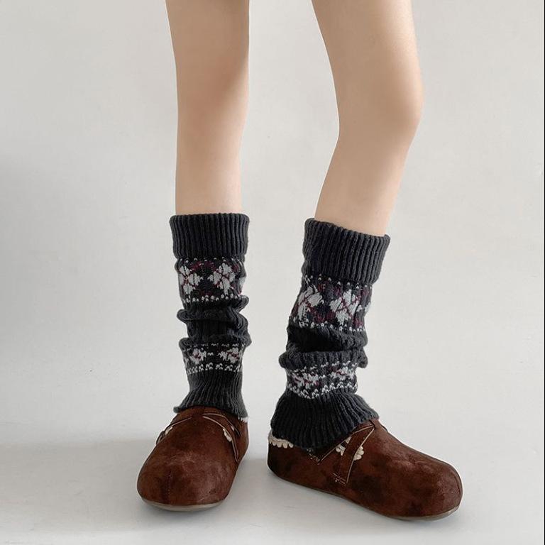Fair Island Jacquard Retro With Pantyhose Knitted Calf Cover Women'S Autumn And Winter Thickened Warm Wool Stockings